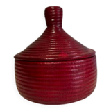 Red leather and wicker Tuareg basket