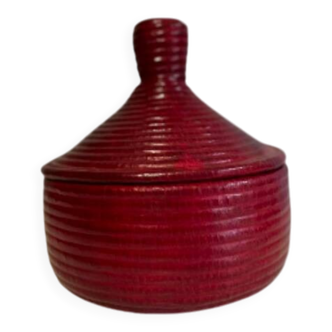 Red leather and wicker Tuareg basket