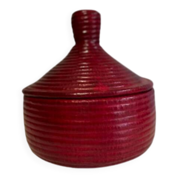 Panier Touareg cuir et osier rouge