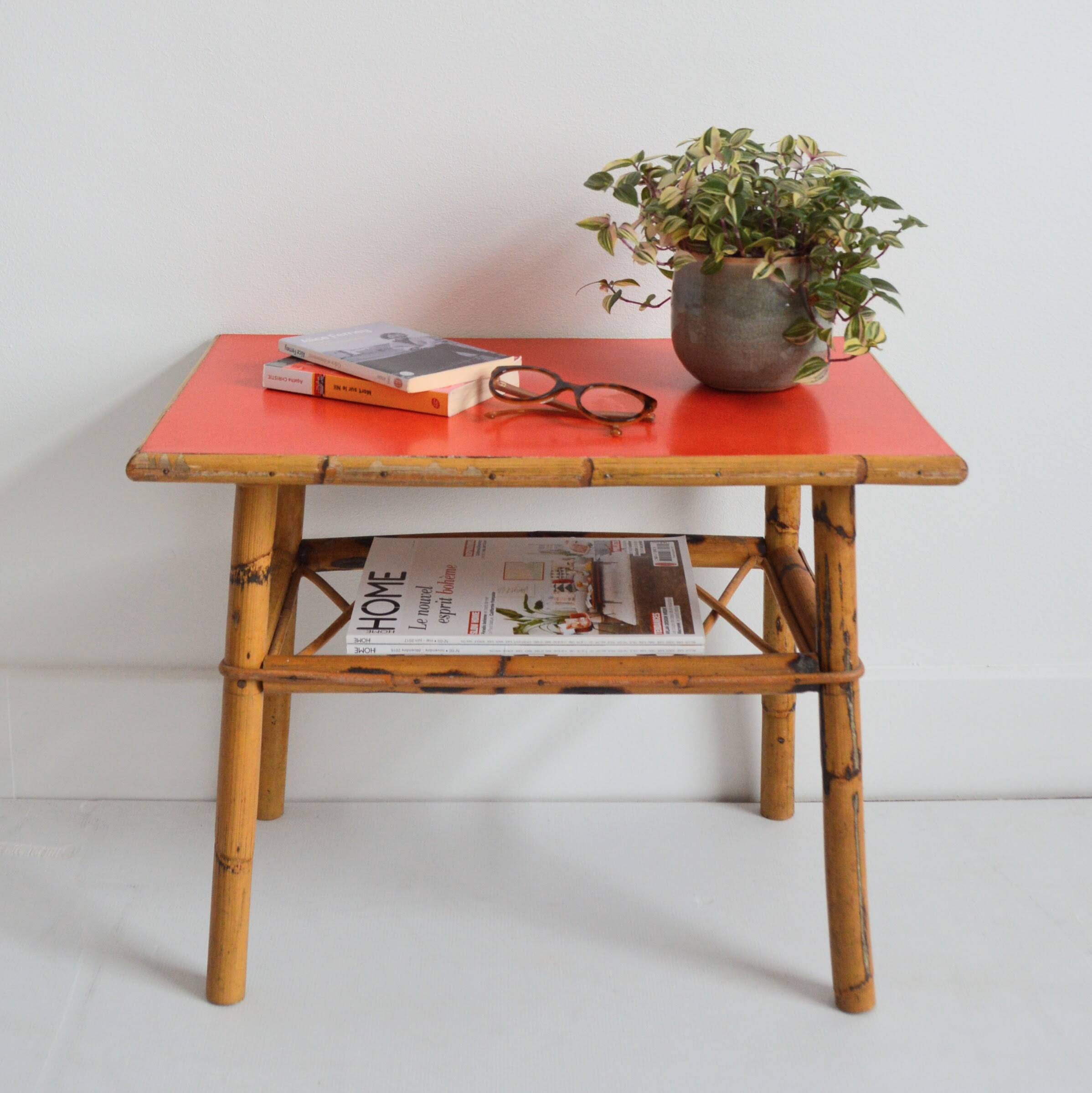 Small coffee table / Side table / Bamboo and rattan end table 1960s