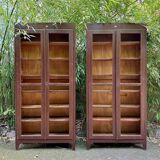 Italian Brown and Burgundy Lacquered Display Cabinets, 1890s, Set of 2