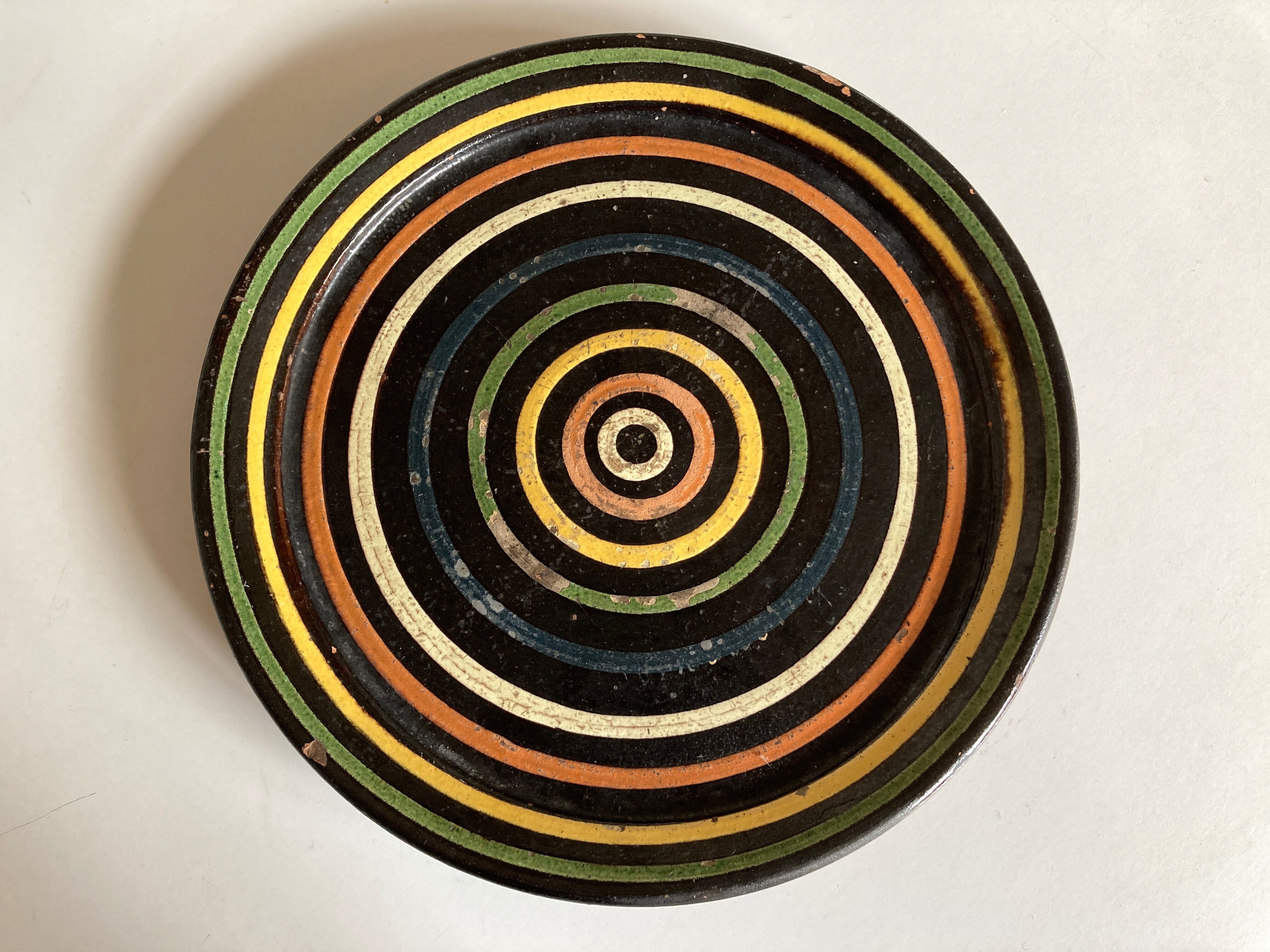 Plat XL centre de table en terre cuite vernissée céramique 1950