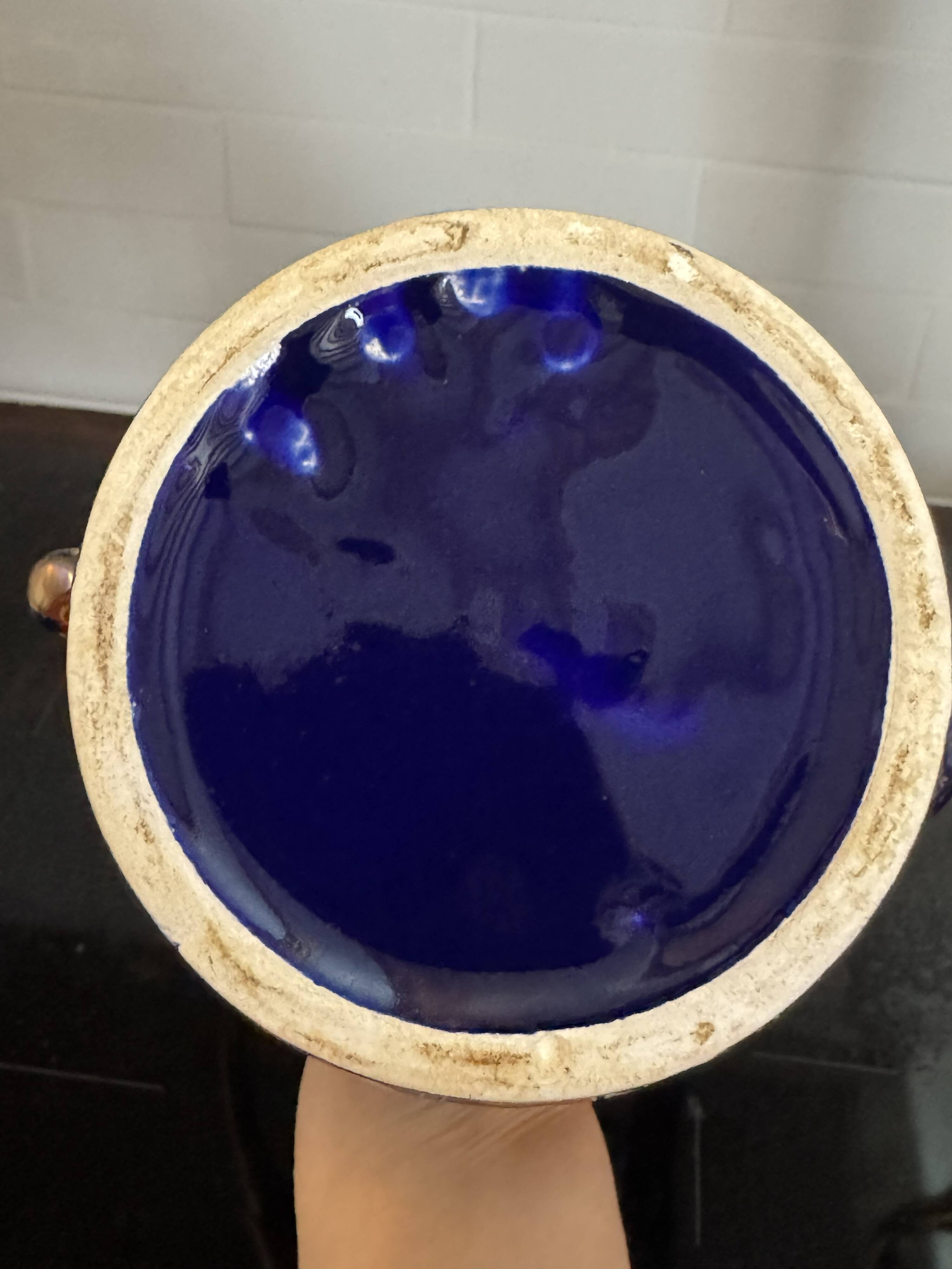 Pair of vintage jugs / pitchers in cobalt blue and gold ceramic – Made i