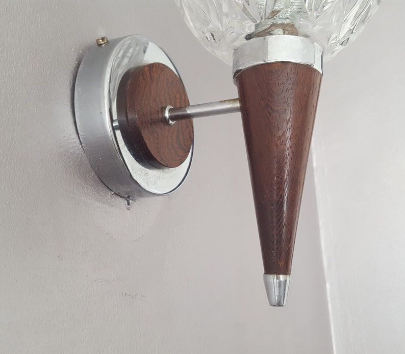 Vintage teak wall lamp from the 60s with chrome