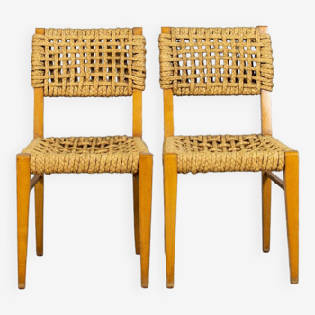 Pair of Vibo wood and rope chairs 1950