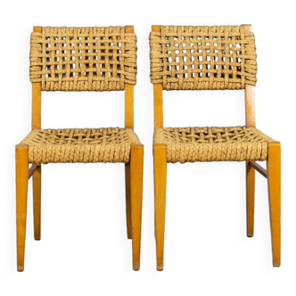 Paire de chaises bois et corde Vibo 1950