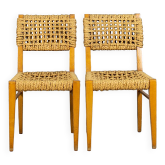 Pair of Vibo wood and rope chairs 1950