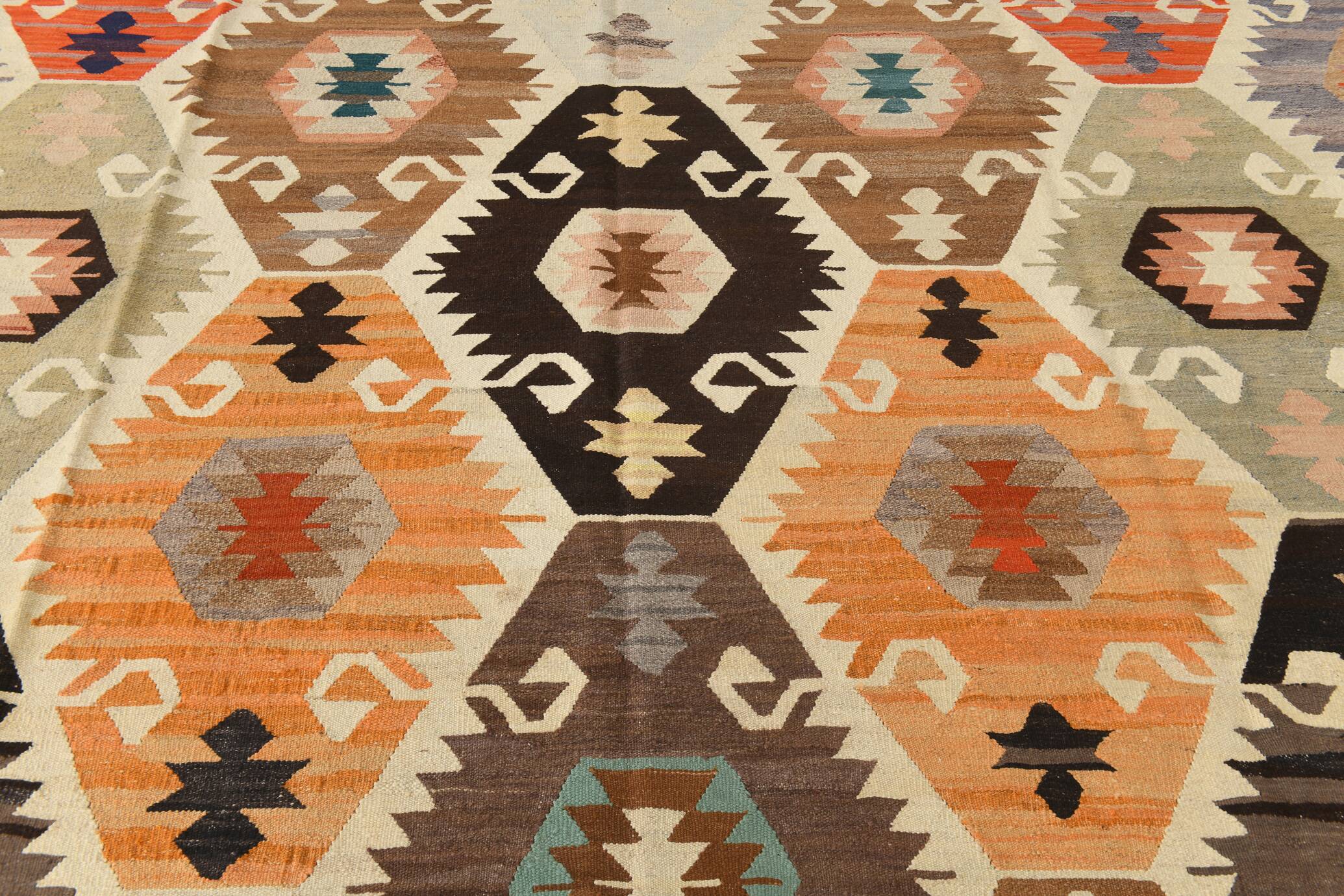 Turkish Multicolor Tribal Vintage Kilim Rug, 298x392Cm