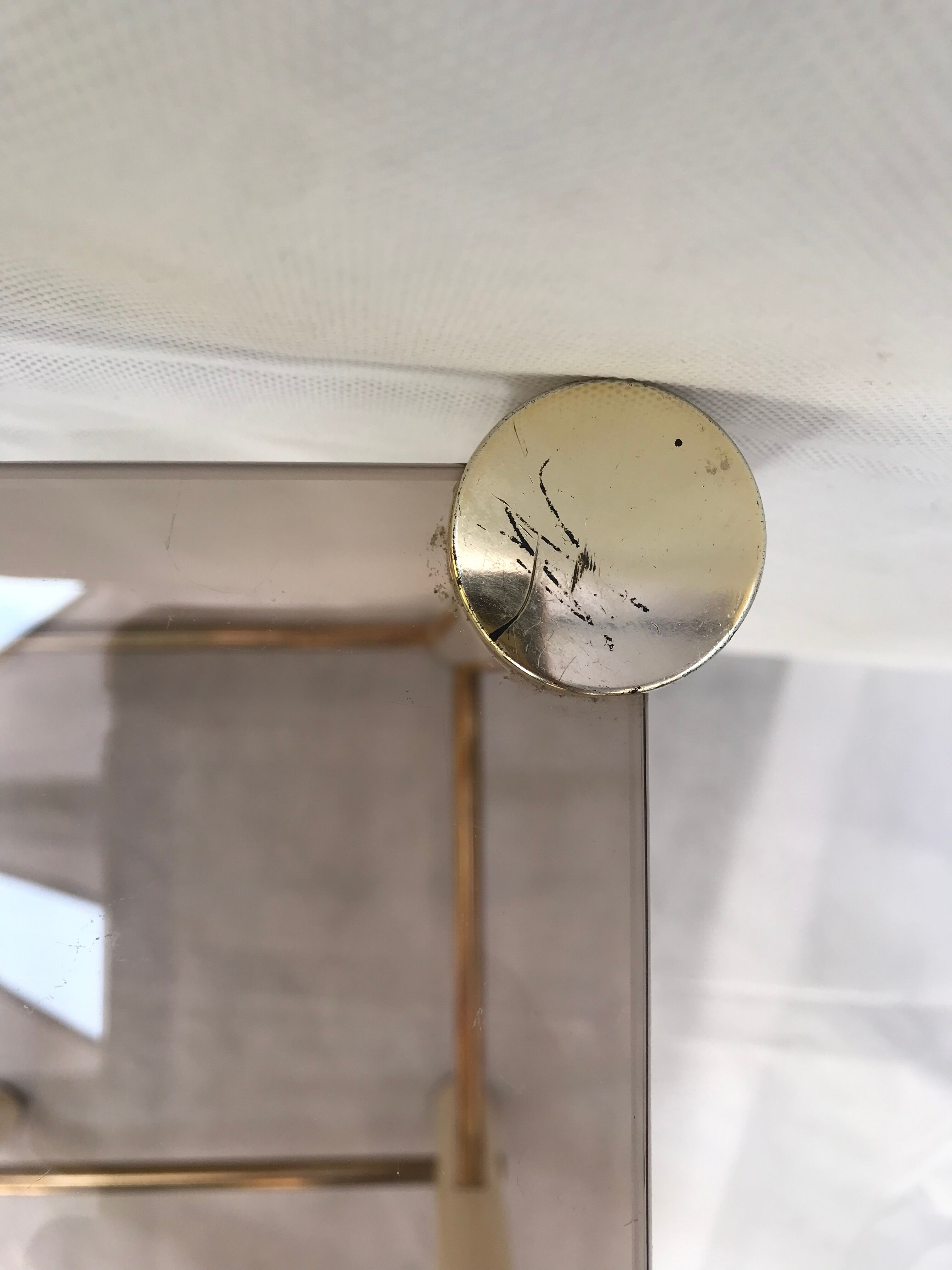 Square side table in metal and smoked glass