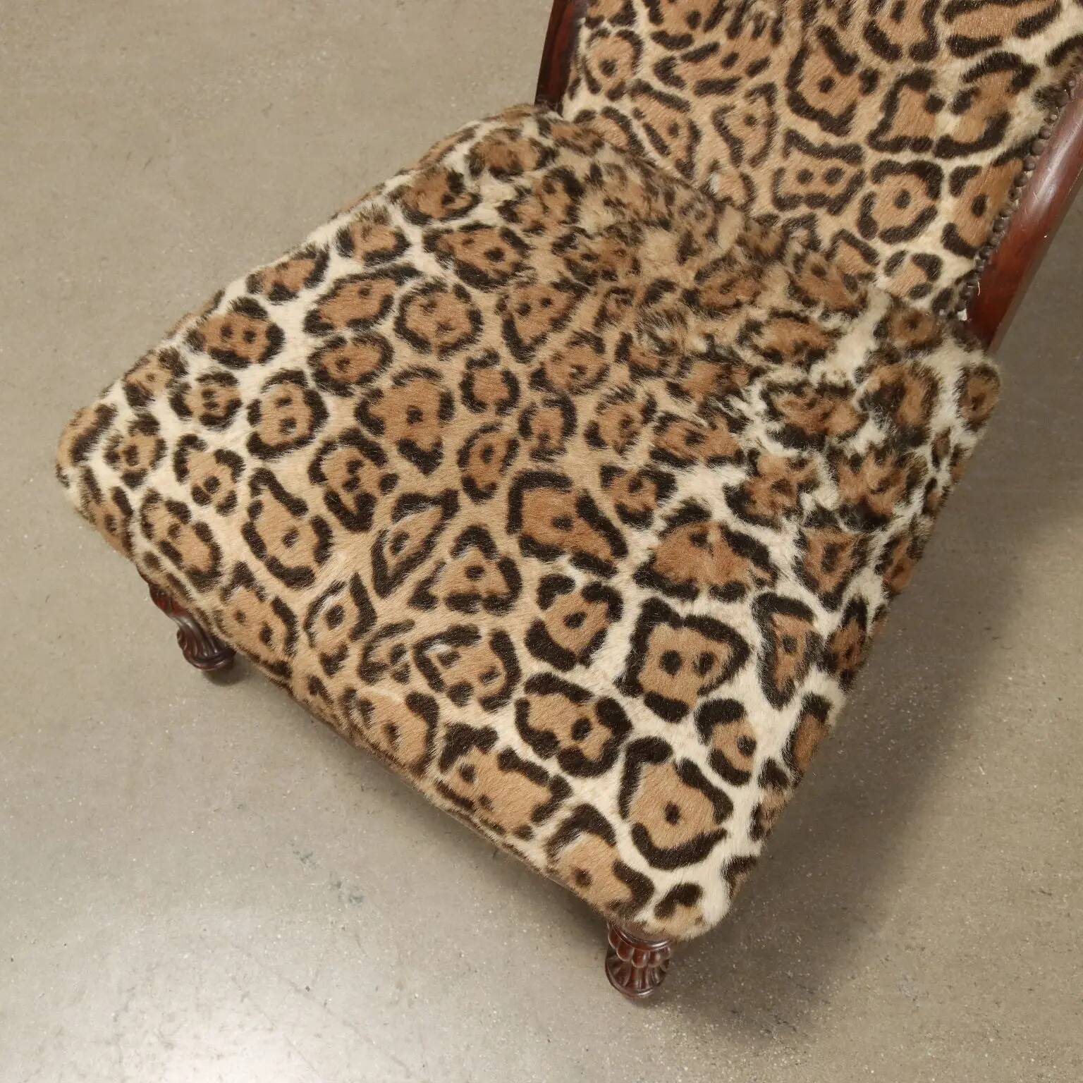 Pair of antique chairs in animal fabric, late 19th century