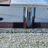Coffee table from the 70s in chromed steel and smoked plexiglass double swivel trays