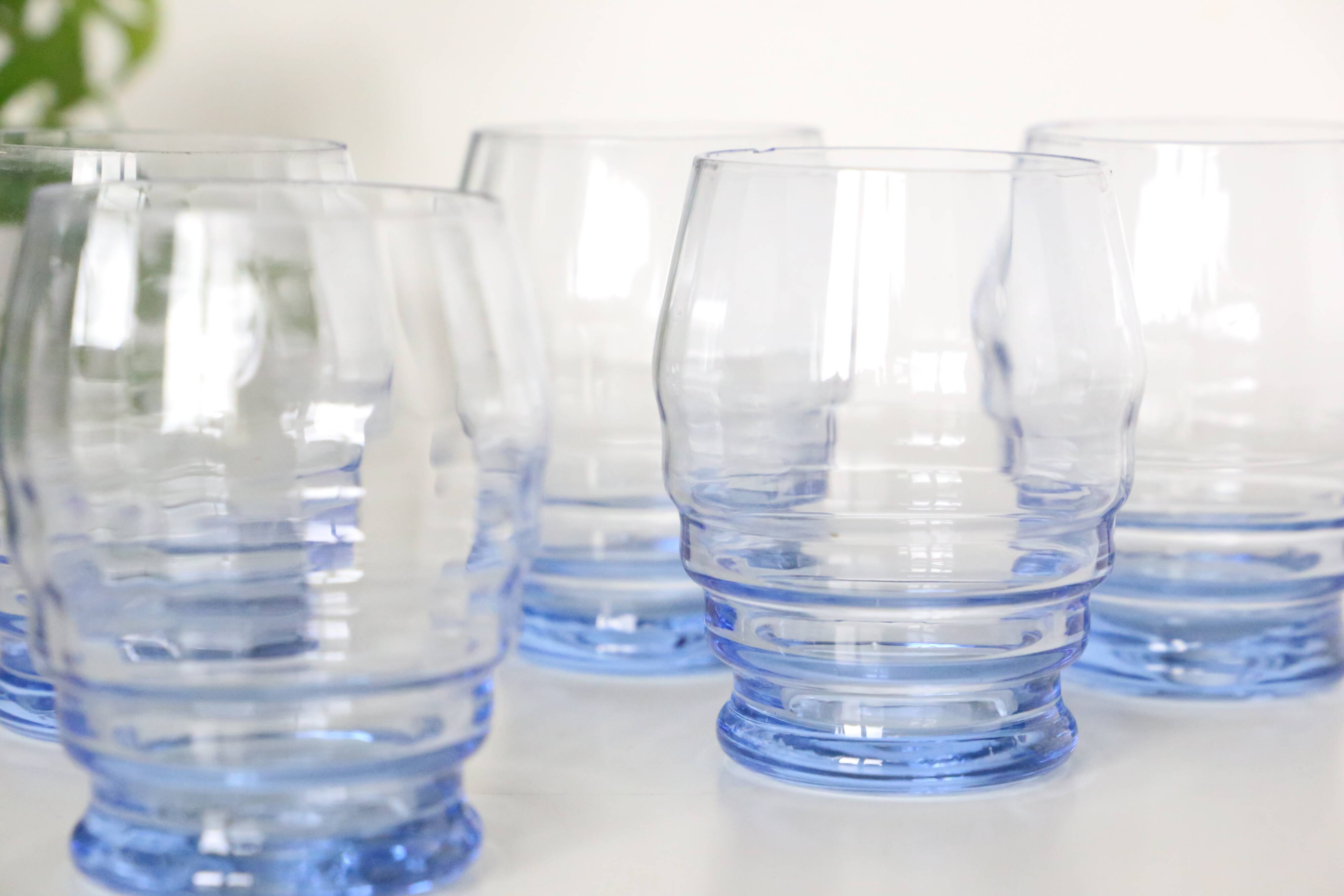 Blue water glasses x5, art deco, delicate, antique, ancient