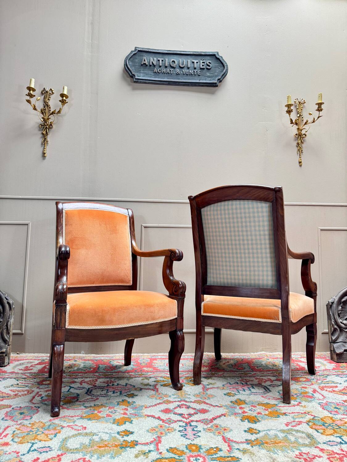 Pair of Solid Mahogany Armchairs from the 19th Century Restoration Period