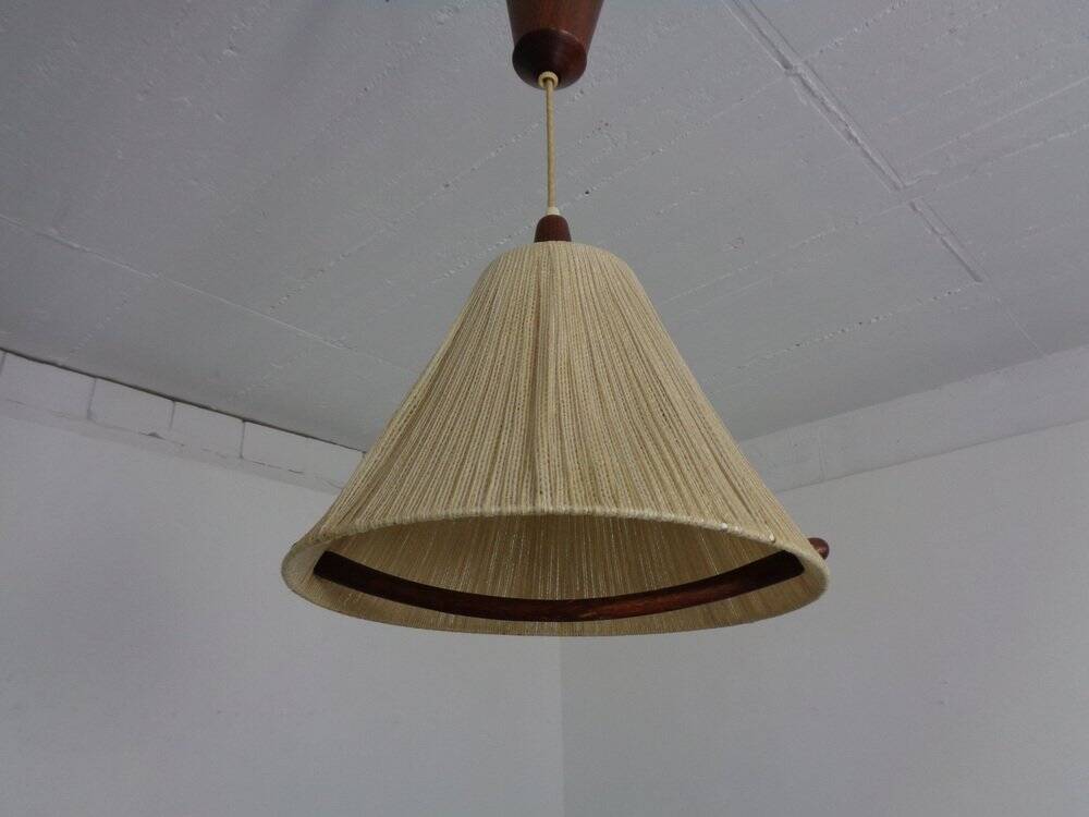 Teak and sisal ceiling lamp from Temde, 1960s