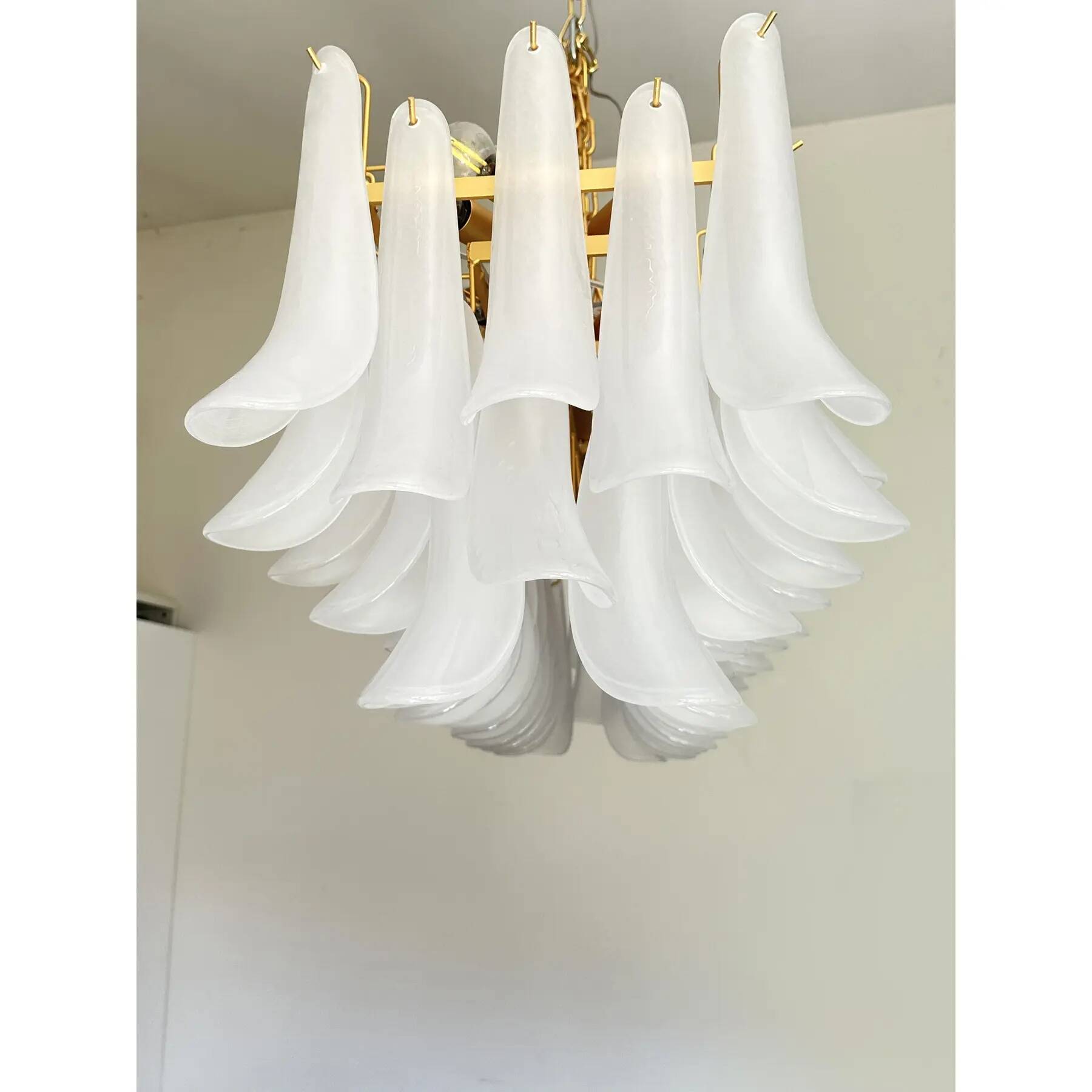 Contemporary Modern Frosted "Selle" Murano Glass Rectangular Chandelier in