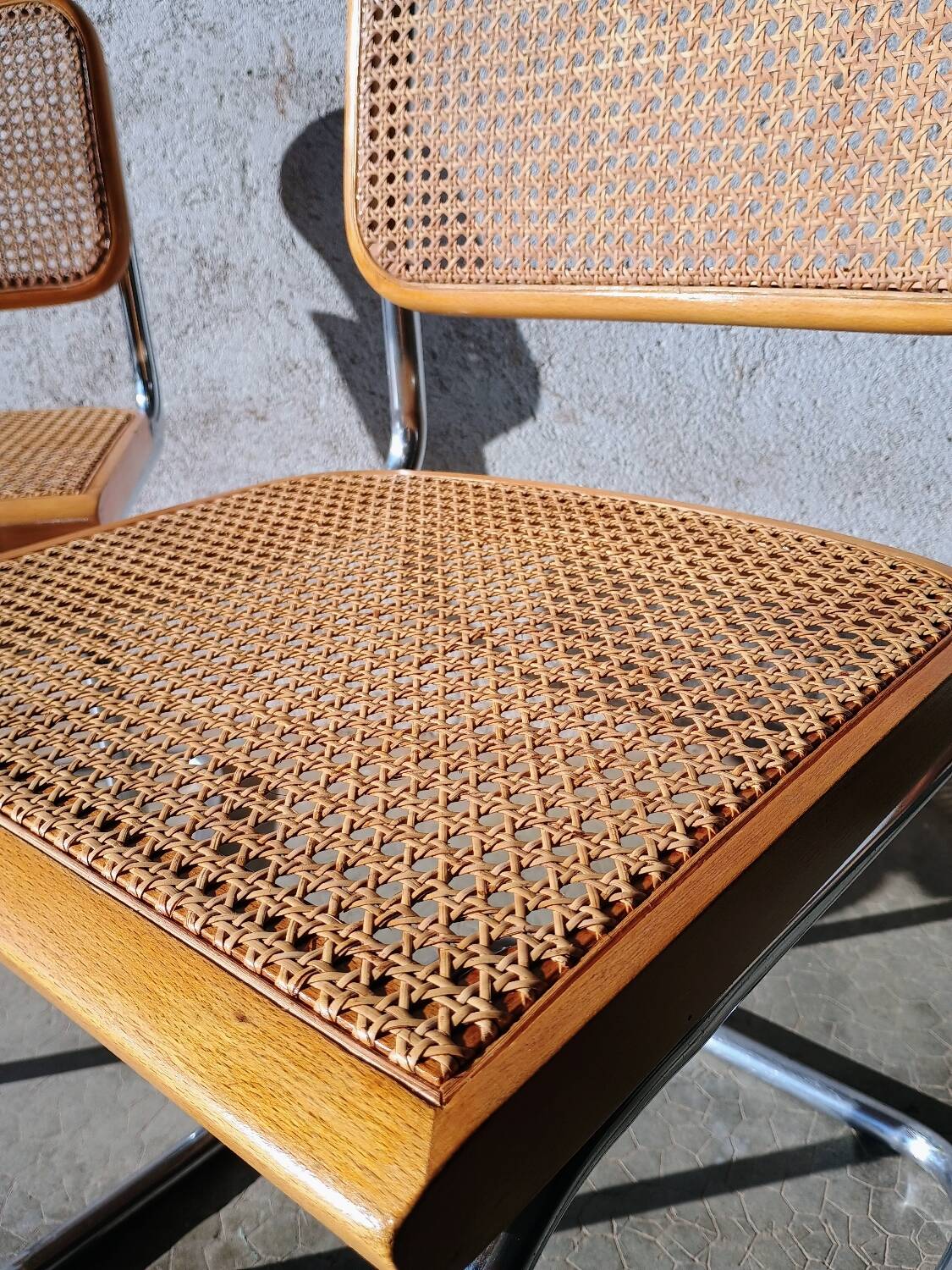 Pair of Cesca B32 chrome and cane chairs Designer Marcel Breuer