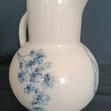 Pitcher jug vase earthenware floral decor blue early 20th century