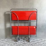 Red serving trolley, mid century tea trolley, rolling table, retro kitchen, bar cart