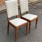 2 Scandinavian chairs in teak and white leather, 1960