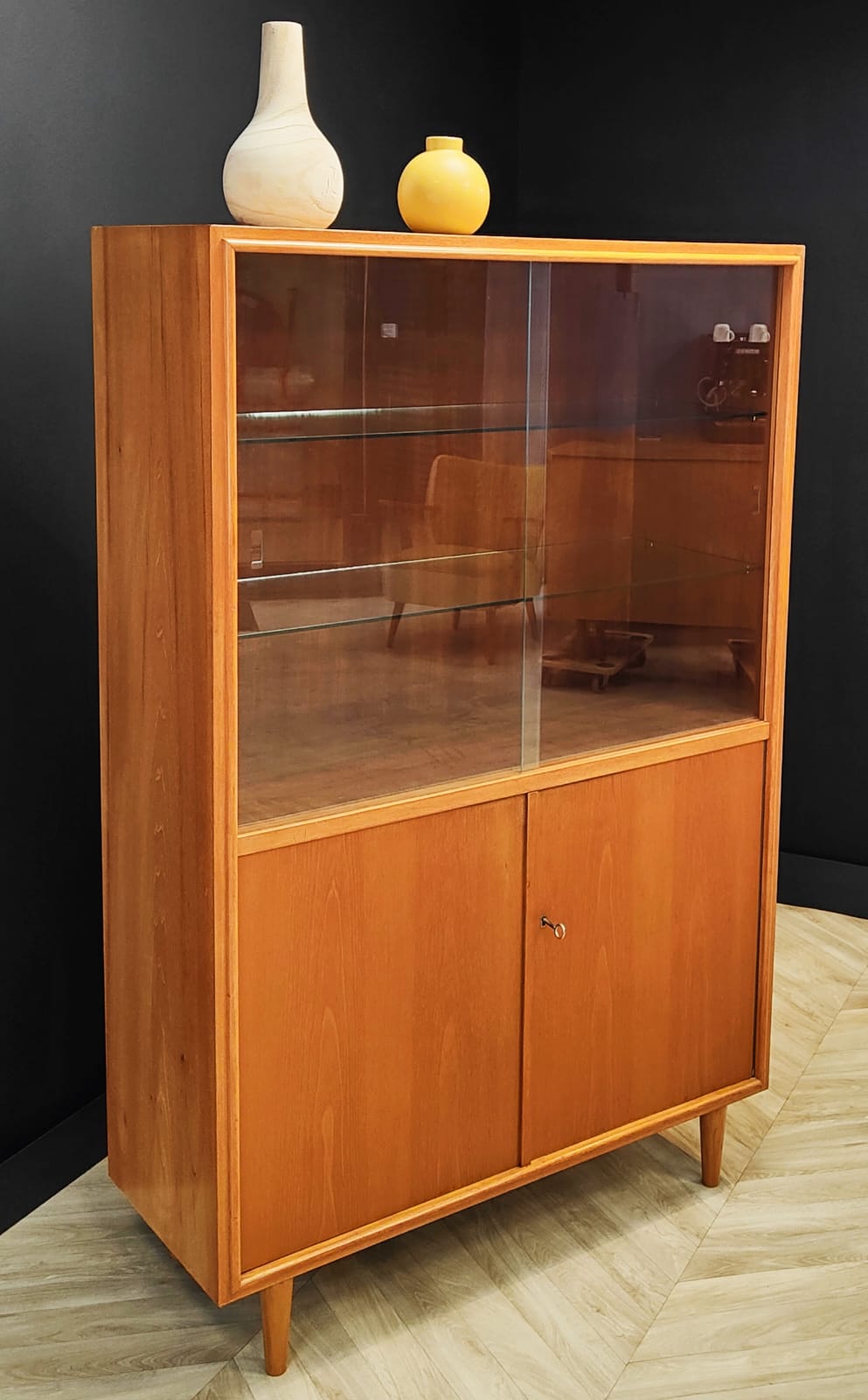 Mid century highboard vintage display cabinet, bookcase