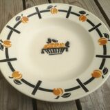 Set of 2 ceramic soup plates décor basket apricots signed Badonviller
