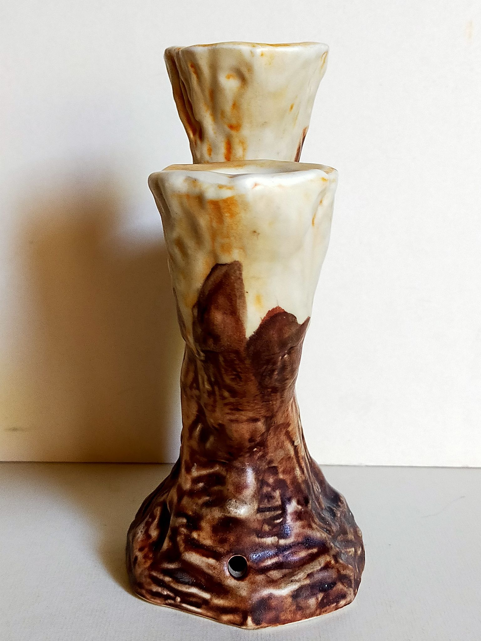 Bougeoir céramique faux-bois années 50