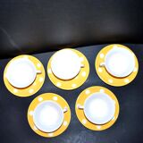 Set of 5 vintage yellow polka dot earthenware cups from Sarreguemines Digoin 1940-1950