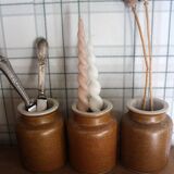 A set of 3 vintage glazed stoneware vases for indoor use.