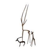 Trio antelope, gazelle and giraffe bronze and brass