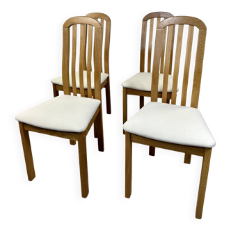 Chairs (set of 4) in solid elm and vintage fabric Findahls Denmark 1980