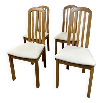 Chairs (set of 4) in solid elm and vintage fabric Findahls Denmark 1980