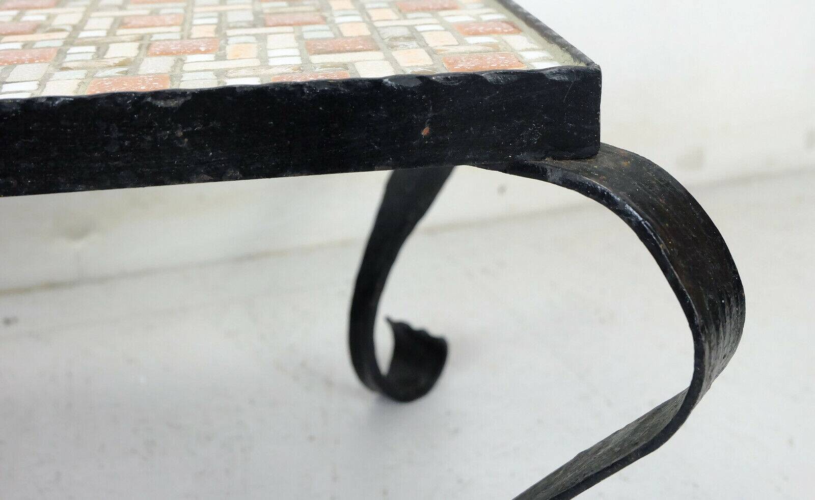 1960s side table mid century mosaic plant stand with wrought iron frame