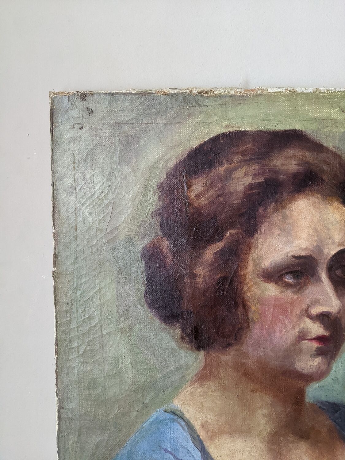 Oil on canvas portrait, vintage, bohemian countryside decoration.