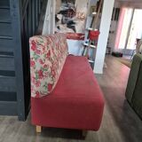 pink restaurant bench and liberty flower backrest, made by an upholsterer