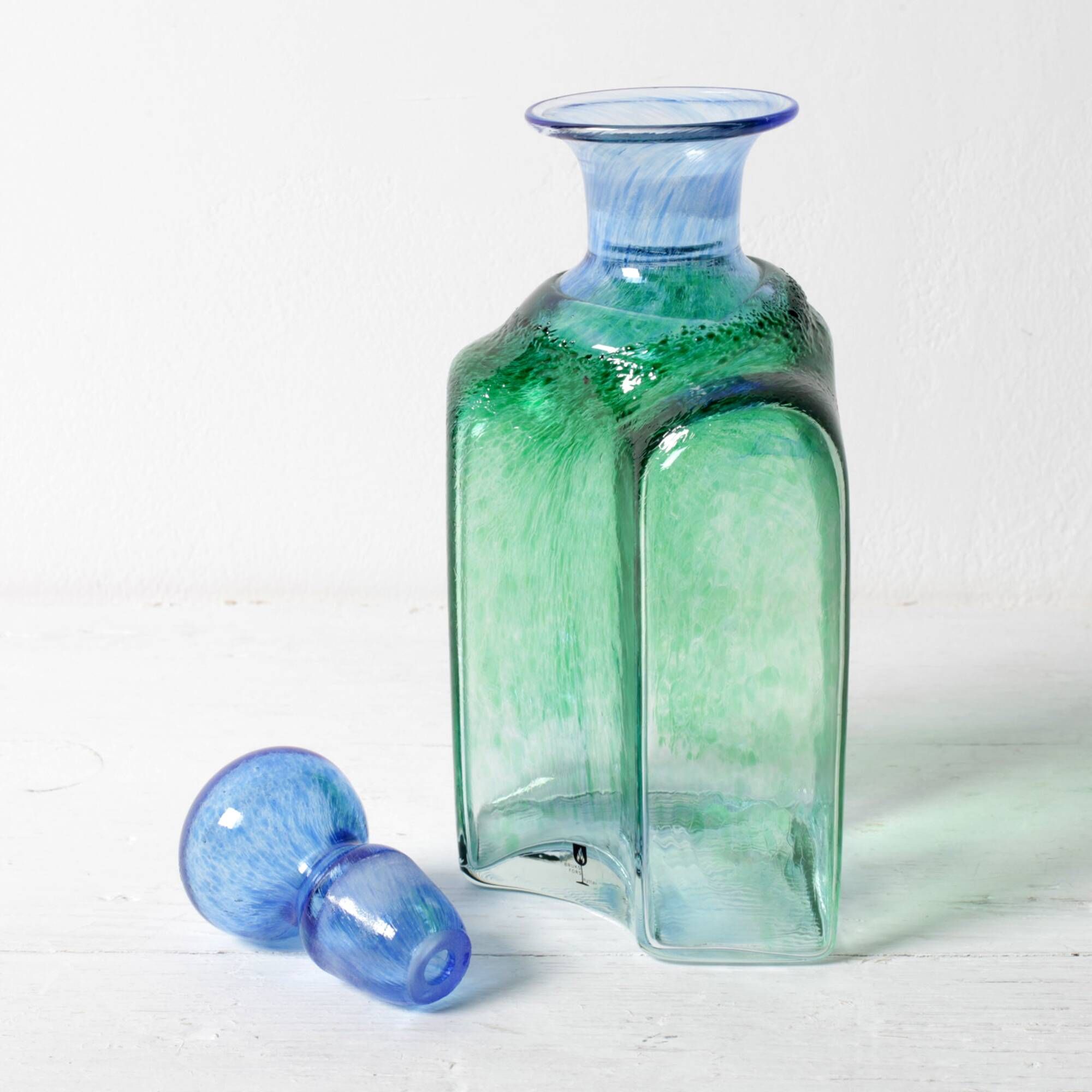 Vintage Green and Blue Glass Decanter Antikva by Bertil Vallien Sweden 1994