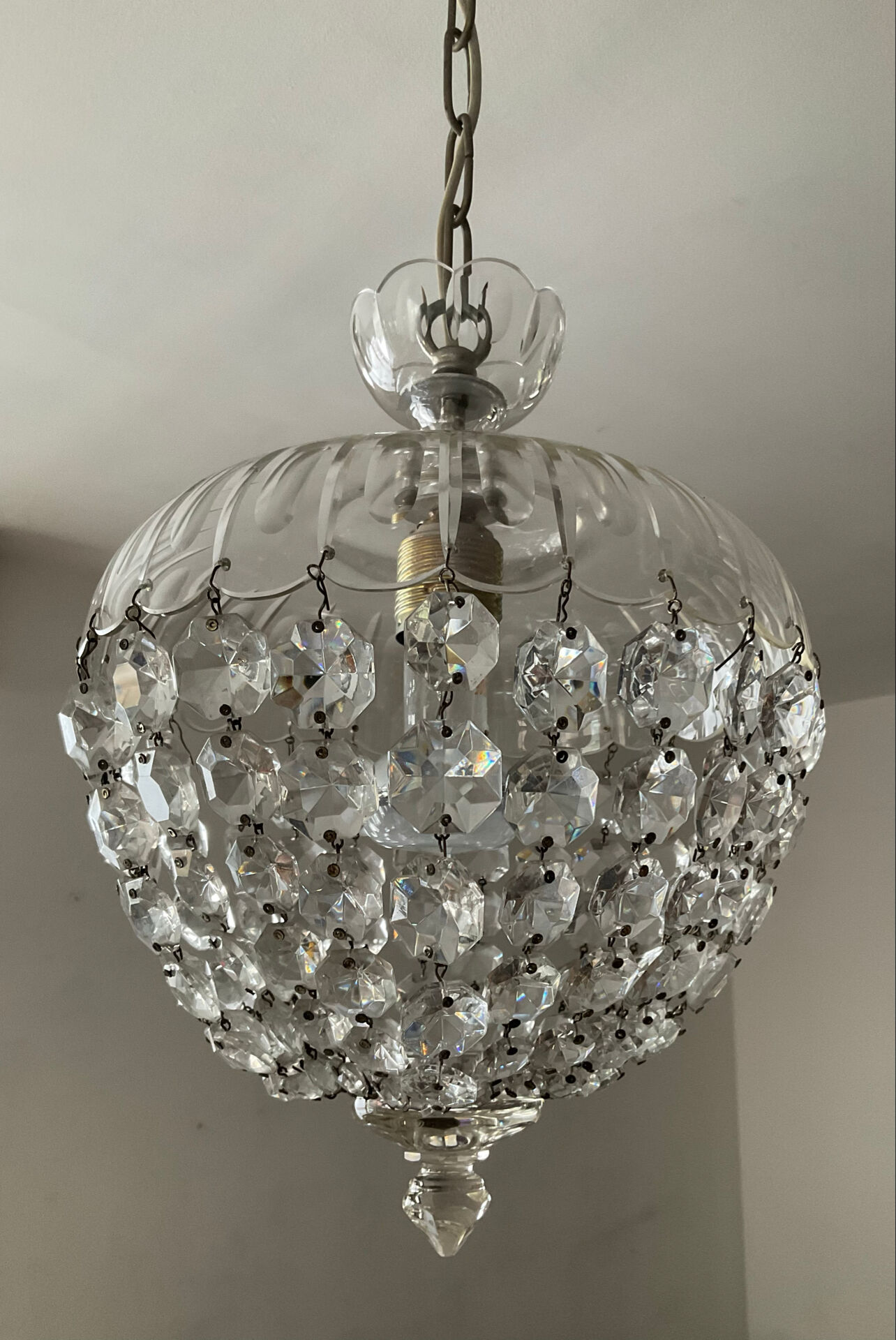 Antique crystal basket chandelier with pendants