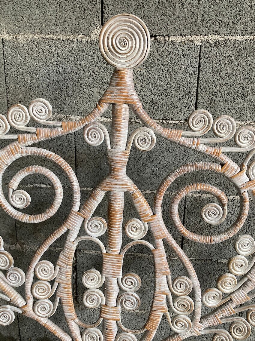 Headboard in rattan peacock white patinated for bed 90cm
