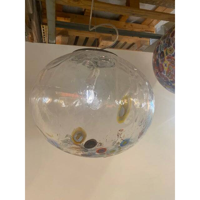 Contemporary Murano Style Clear With Murrise Multicolors Pendant