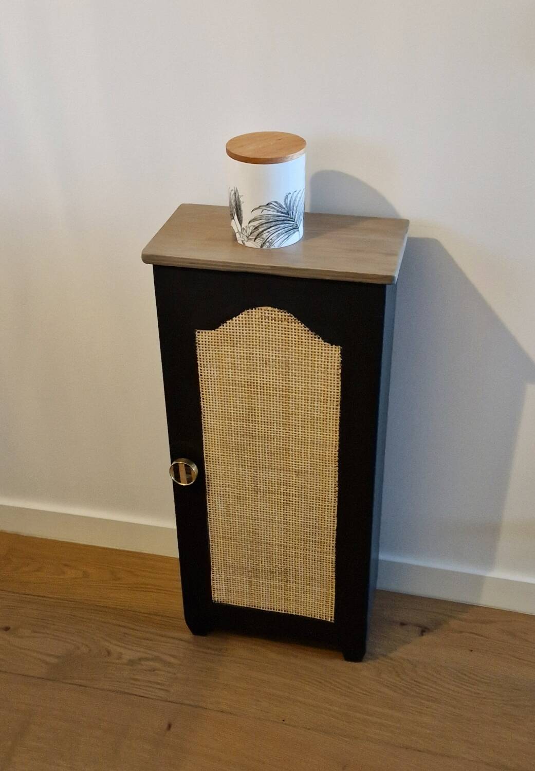 Wooden chest with caning