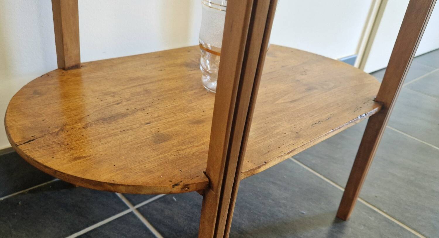 Oval side table with double top in wood - Art Deco style 1940s