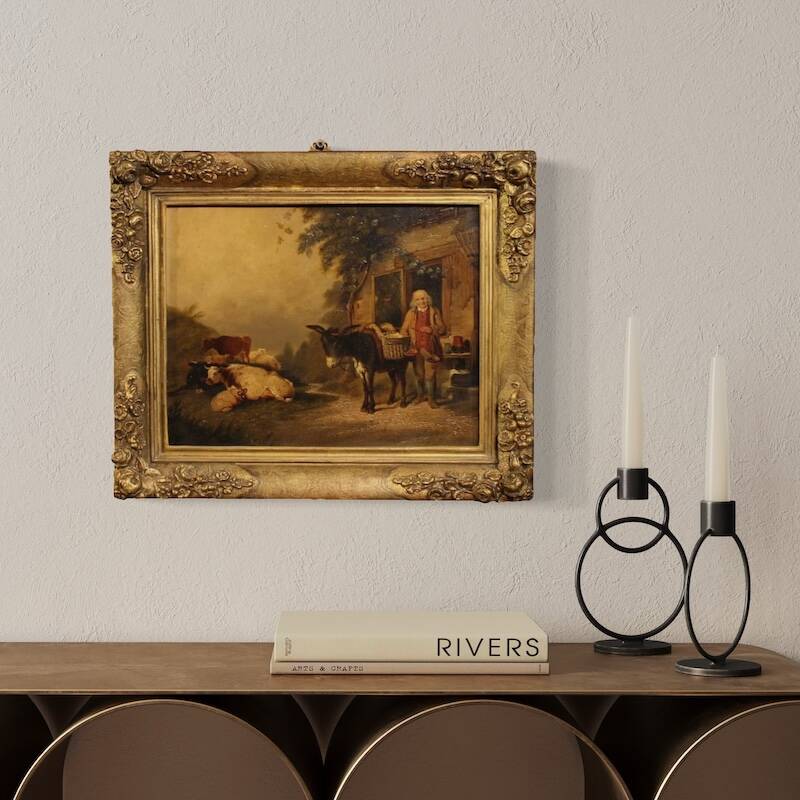 Peinture anglaise antique d'une scène de genre rural datée de 1866