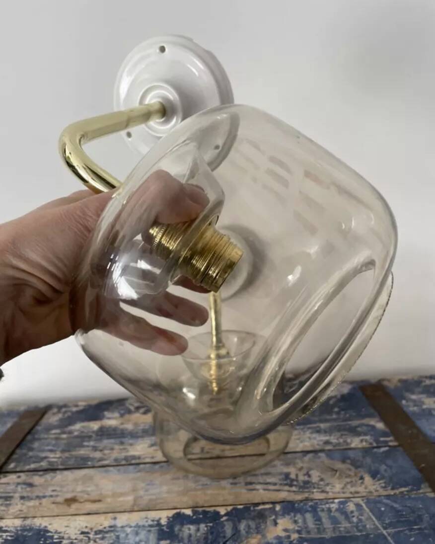 Set of two vintage smoked glass wall lights