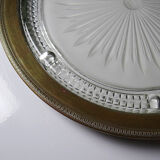 Plateau with handles, moulded glass and brass, Verlys, vintage Art Deco 1930-1940.