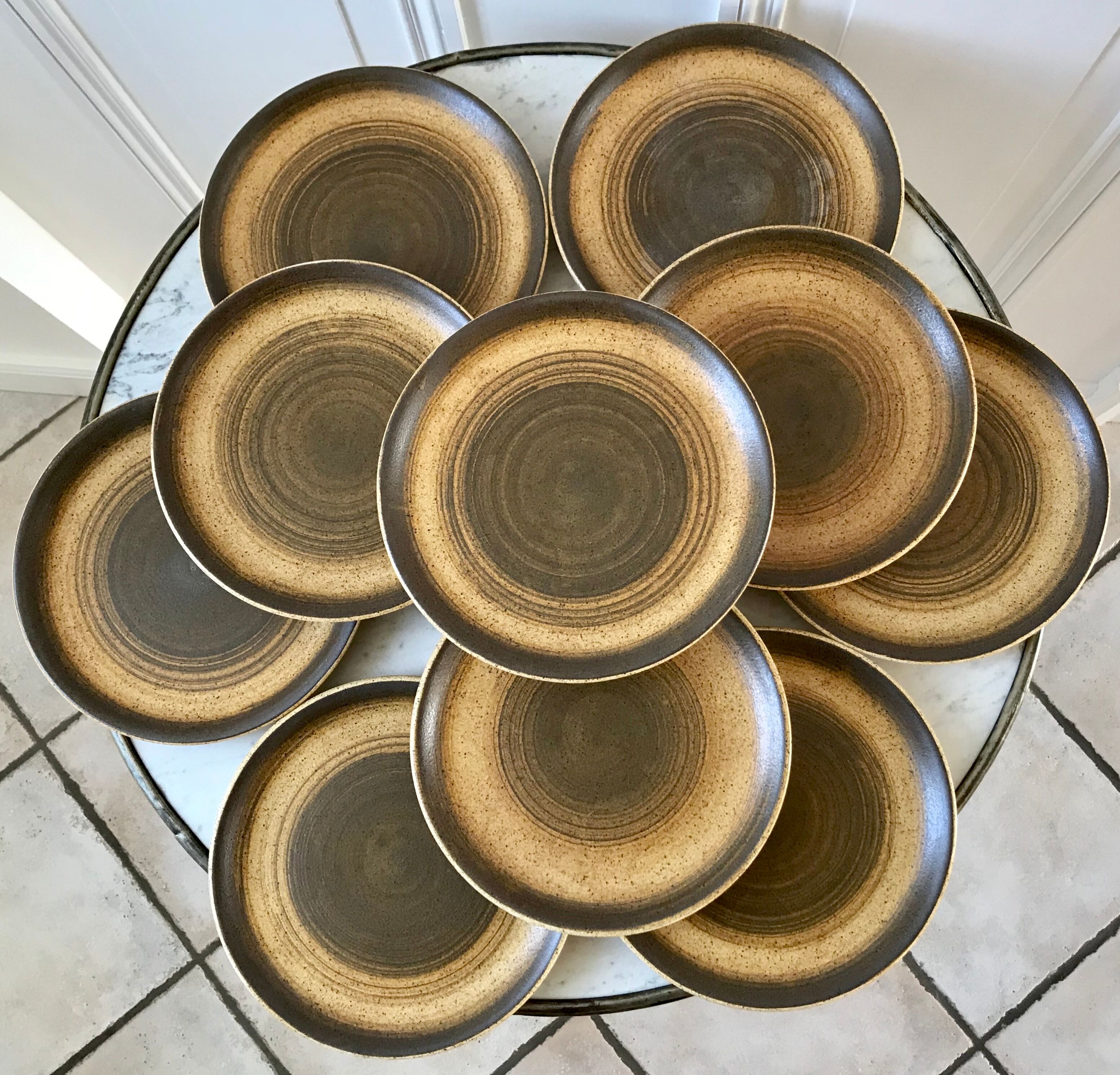 Set of 10 hand-painted Longchamp sandstone dessert plates