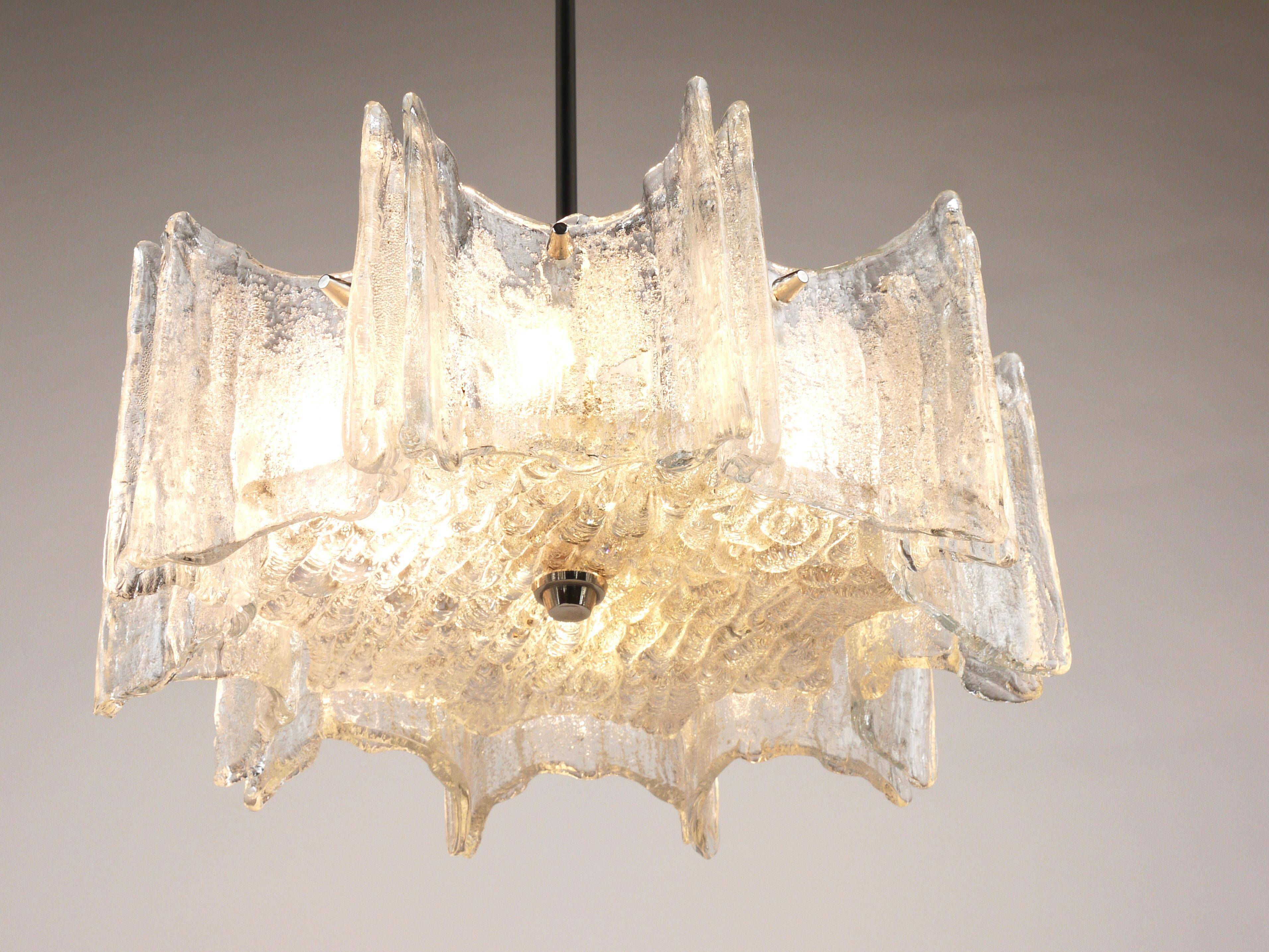 Frosted glass star chandelier J.T. Kalmar Vienna, Austria, 1960s