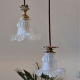 Double suspension with tulip lampshades and gold finishes