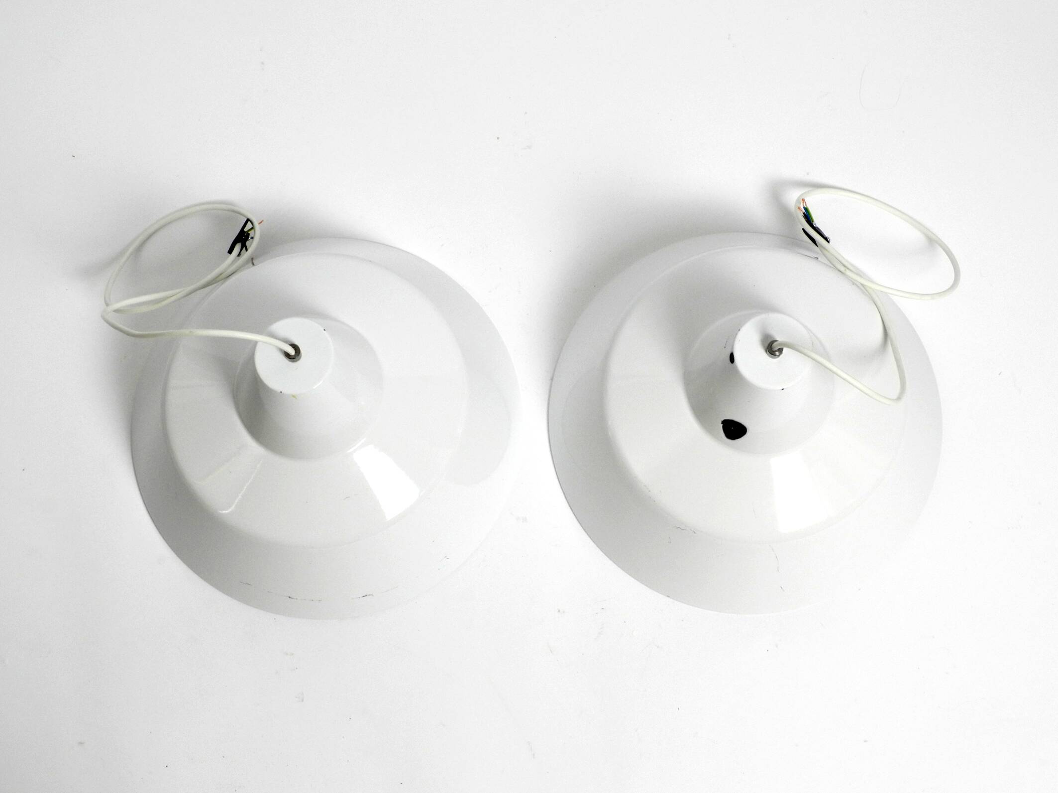 Two 50s metal enamel ceiling lamps by Axel Wedel Madsen for Louis Poulsen