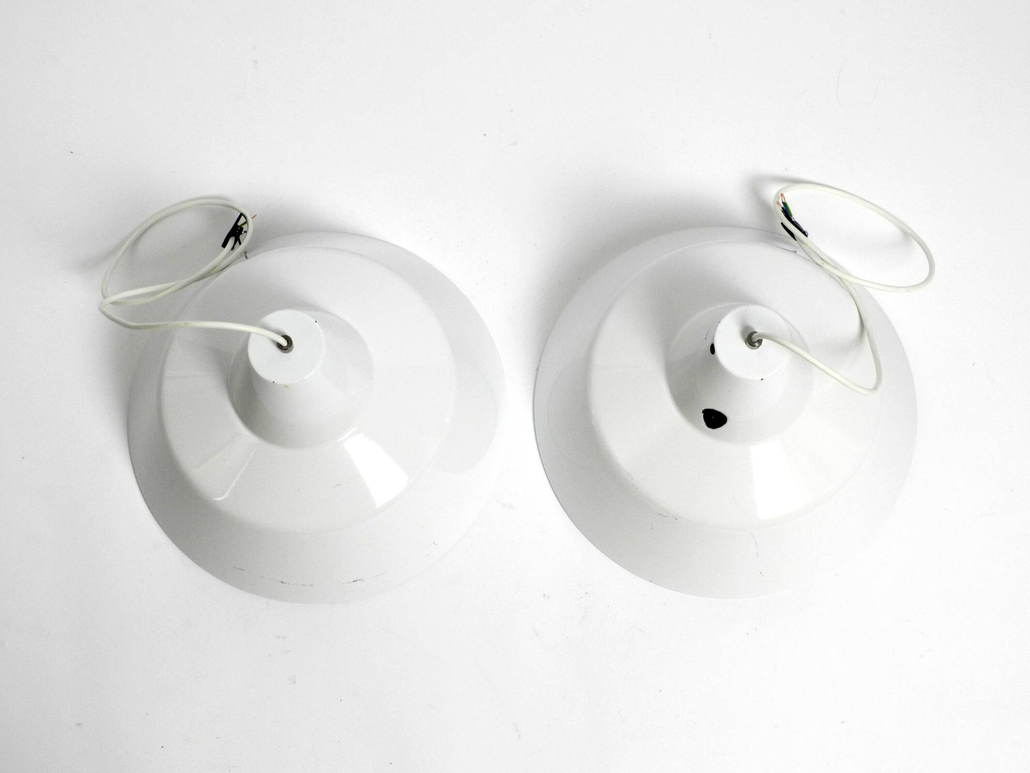 Two 50s metal enamel ceiling lamps by Axel Wedel Madsen for Louis Poulsen
