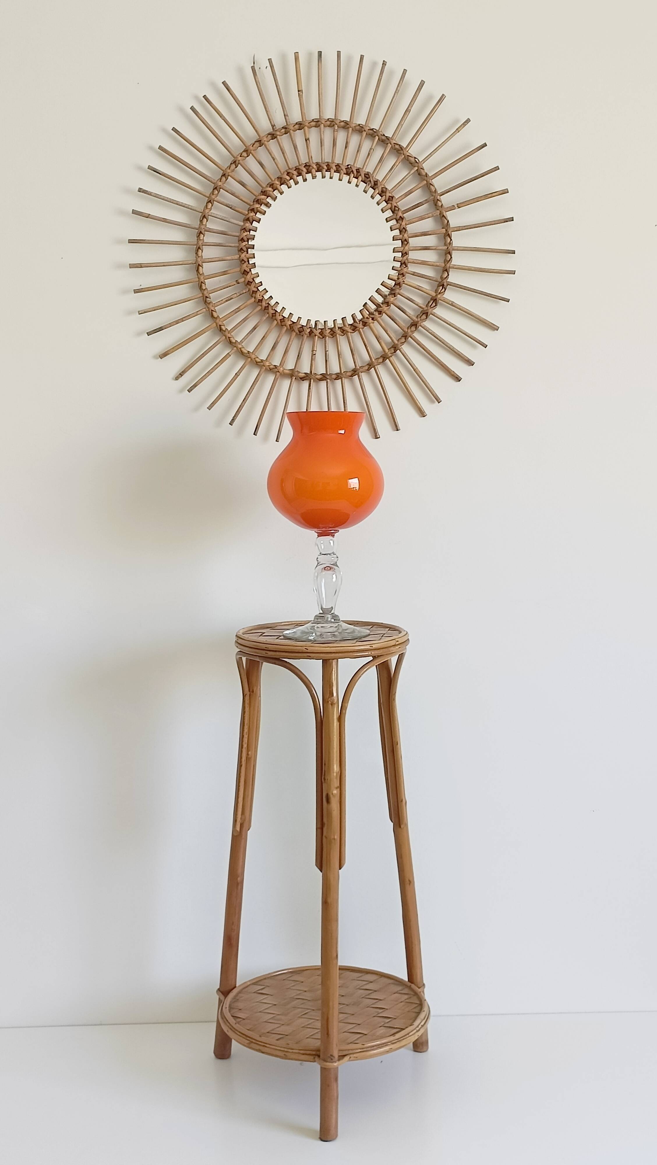 Murano Orange Cased Glass Large Goblet Vase, Italy, 1970s