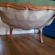 Vintage Louis XV style wing chair, light green velvet